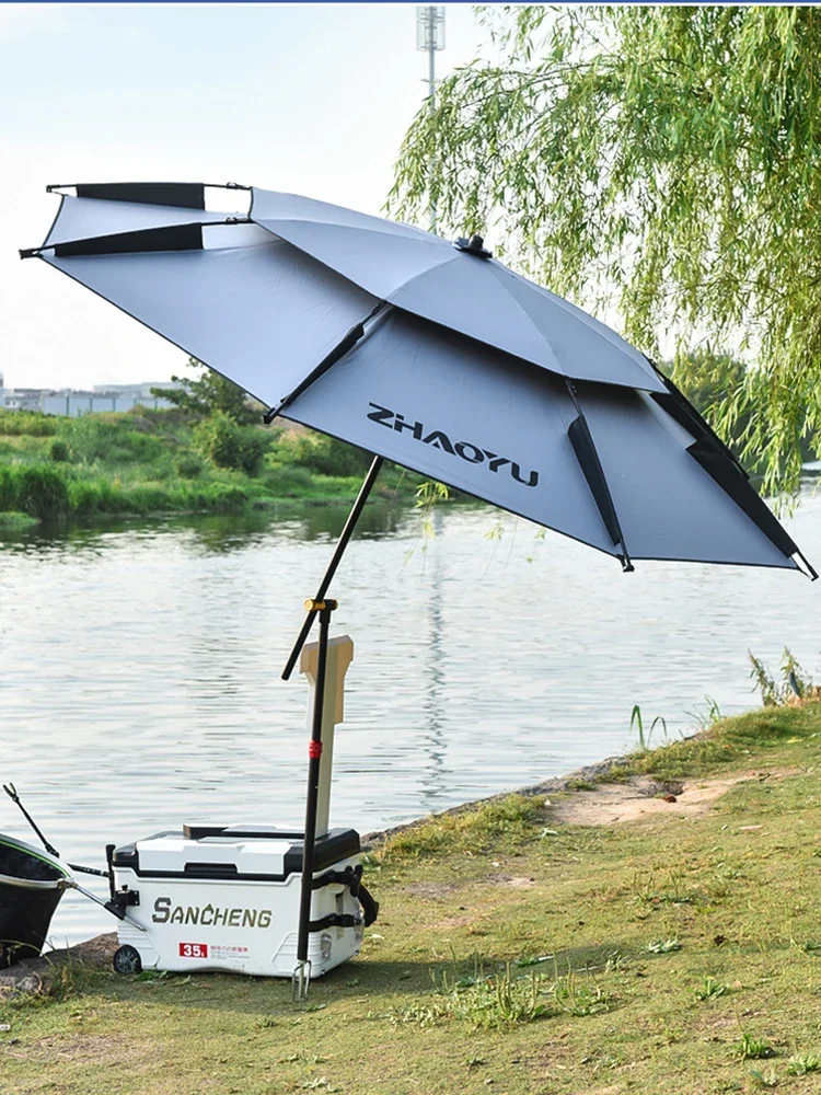 Grand parapluie de pêche, Portable, épais, sac de transport, Double couche, pliant, Parasol de plage, ombrage d'extérieur