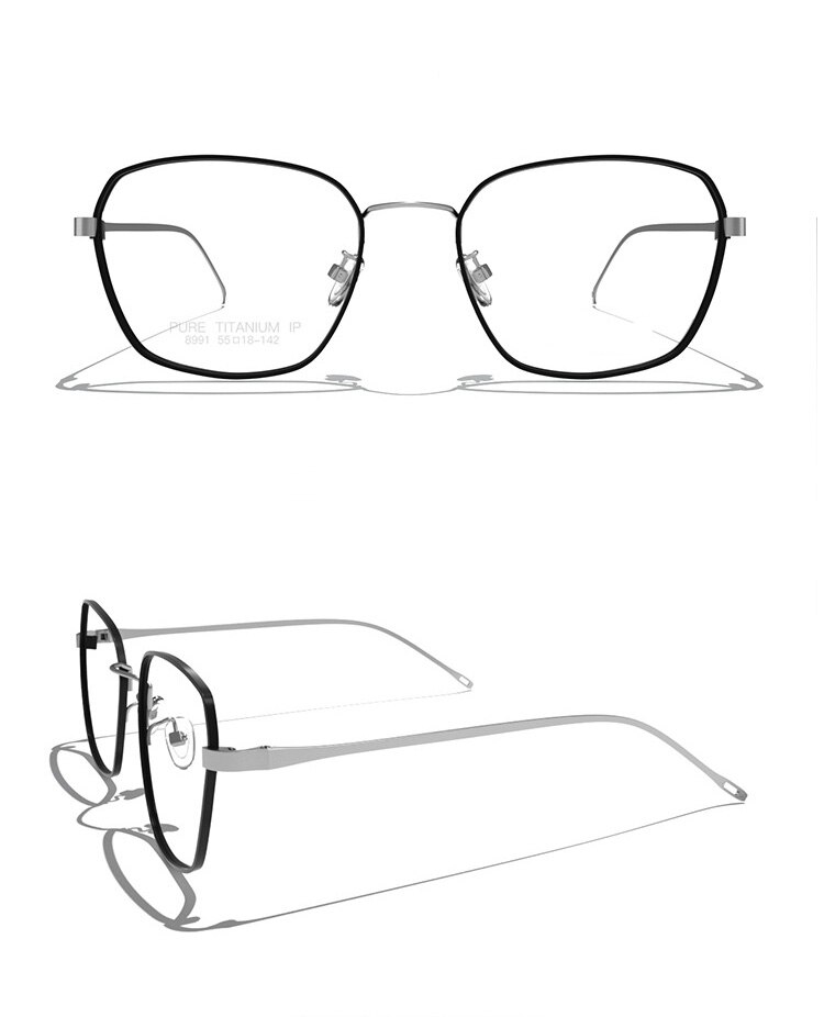 Rene titanium briller ramme mænd recept firkantede fuld ramme briller rammer kvinder nærsynethed optiske forretningsbriller: Sort sølv