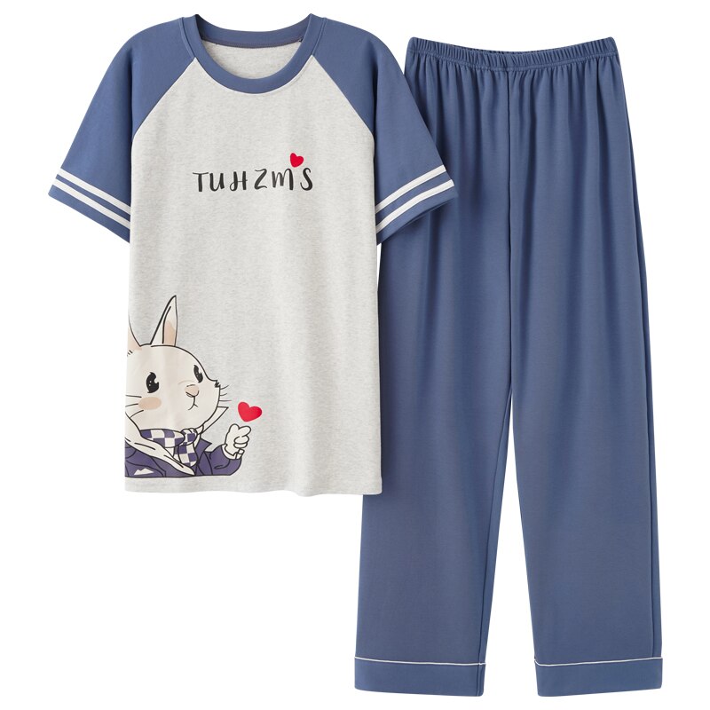 SONG Summer Autumn Couple Pajama Sets Combed Cotton Short Sleeve Casual Cartoon Home Suit Pyjamas 2 Pieces CP Match