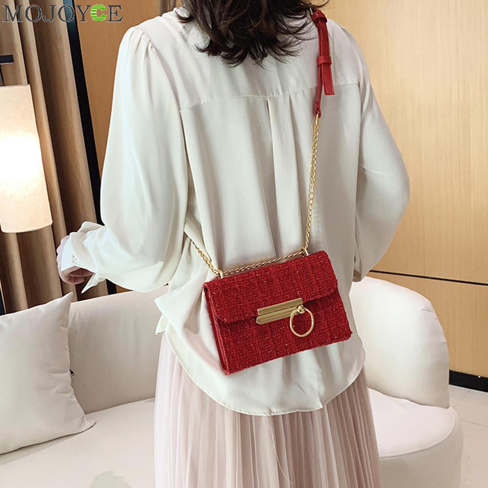 Retro wollen schoudertas voor dames, vierkante kleine crossbody-reistas