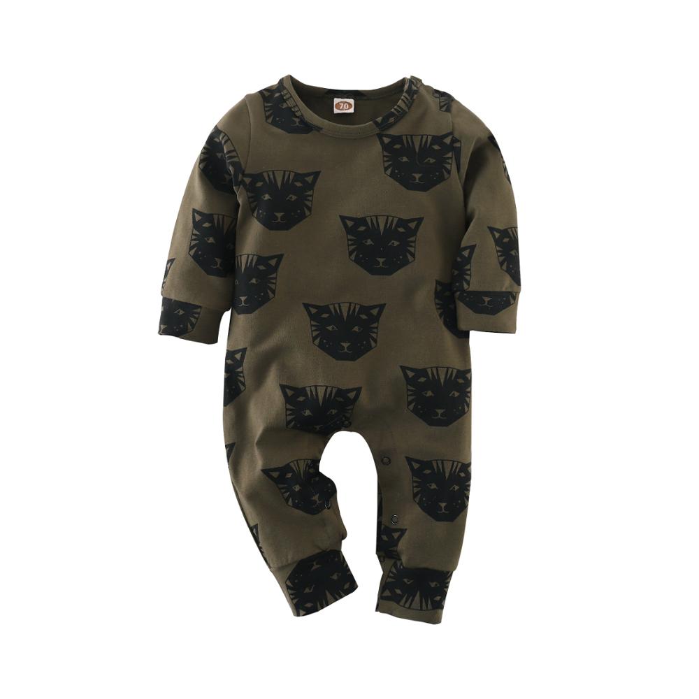 Baby junge mädchen romper langarm Baumwolle Armee grün katze kopf druck muster baby kleidung Neugeborenen ein stück Kleinkind kleidung outfits: 3M