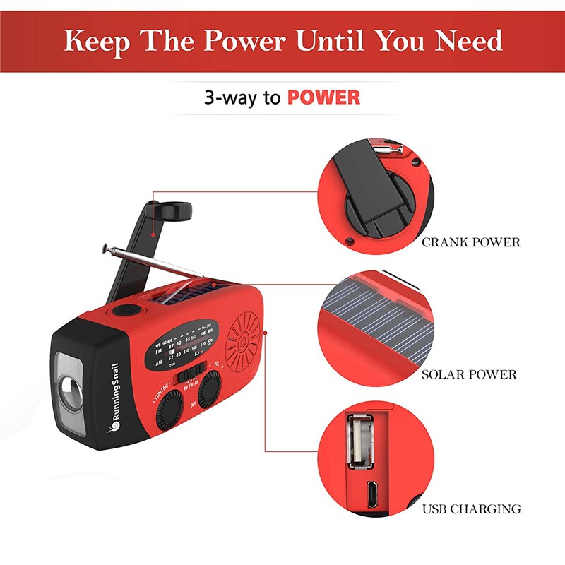 Emergency Hand Crank Manual Crank Generator Am Fm Solar Weer Radio Met Led Zaklamp Zelf Aangedreven 1000Mah Power Bank