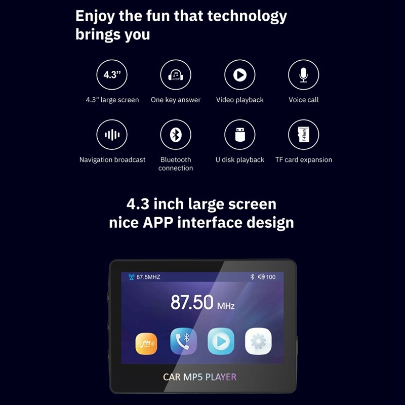 Car MP5 Player Bluetooth 5.0 FM Transmitter Support TF U Disk Music Player Car Player Car Electronic for Cars M6