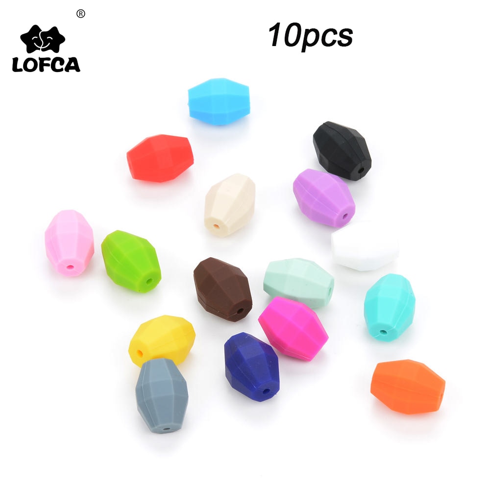 LOFCA 10pcs Baby Oak Barrel Teething Beads Geometric Shape Silicone Beads Food Grade Baby Teething Toys Chewable Jewelry DIY