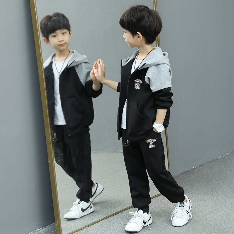 2022 Teen Boys Clothes Set Kids Tracksuit Patckwork Cotton Hoodies+ Pants Children Clothing Boy Sportswear 08