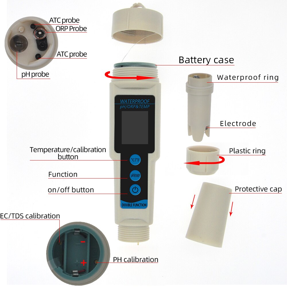 4 in 1 ph/ tds/ec/temp mätare vattentät ph-mätare vatten ph-testare för pooler, dricksvatten, akvarier 40%  off