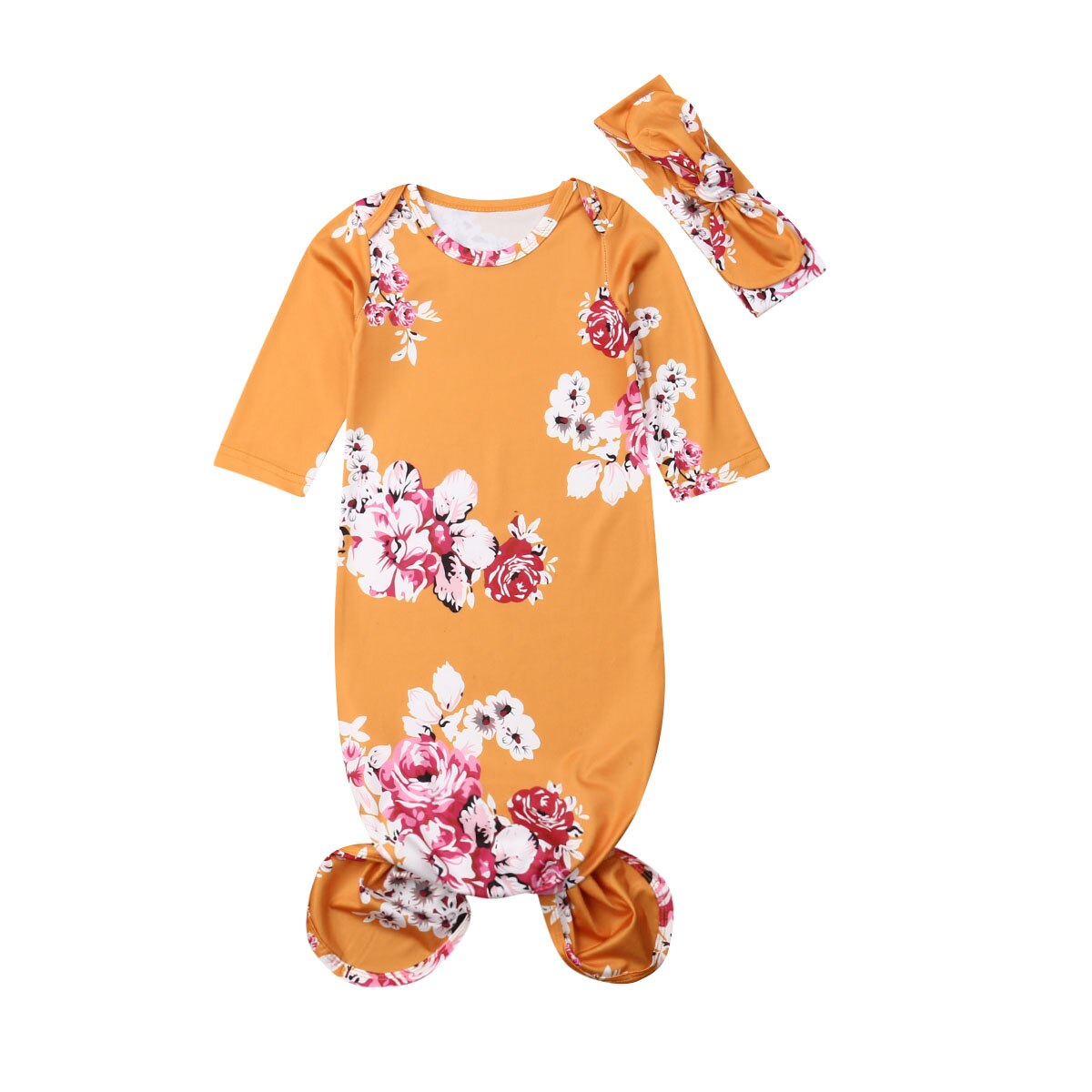 STOCK de EE. UU. Conjunto de bebé niña conjunto Floral envoltura manta saco de dormir + diadema: Amarillo