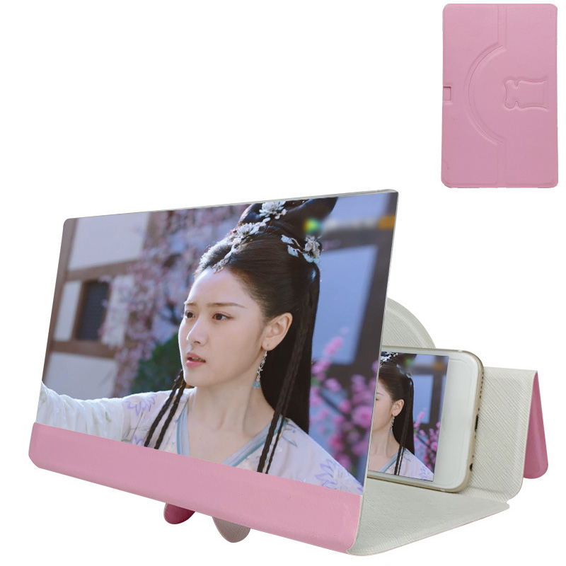 Ultra HD mobile phone amplifier Folding Mobile Phone 5D HD Screen Magnifier Screen Amplifier Stand Bracket: Pink