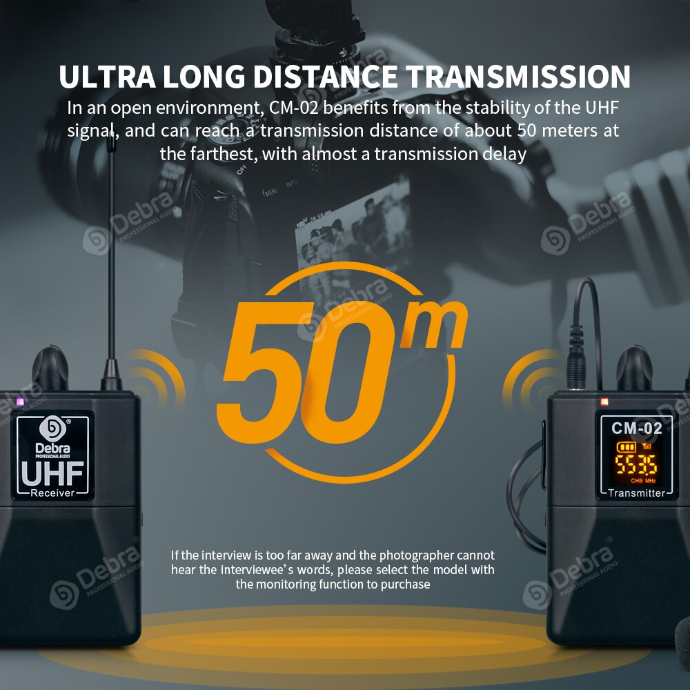 CM Series UHF Wireless Lavalier Microphone With 30 Selectable Channels 50m Range For Smartphones DSLR Cameras Webcast