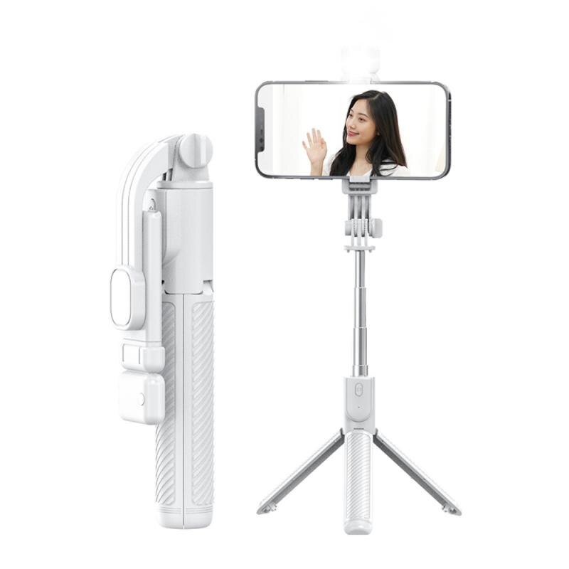 Bluetooth Wireless Selfie Stick Mini Tripod Extendable Monopod With Fill Light Remote Shutter For IOS Android Phone: White With light
