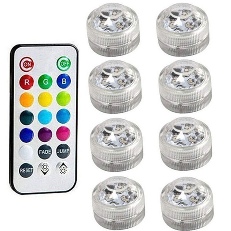 Battery Operated Waterproof RGB Submersible LED Light Underwater Night Lamp Tea Lights for vase,bowls,aquarium and party Wedding