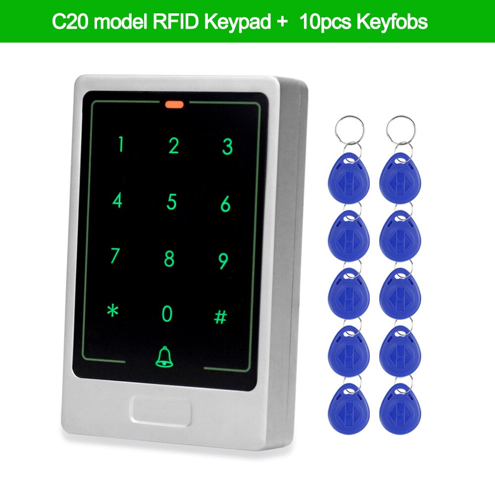 Standalone 125KHz RFID Access Control Keypad Touch Metal Proximity Reader Entry Door Opener for Door Lock System +10 Keyfobs