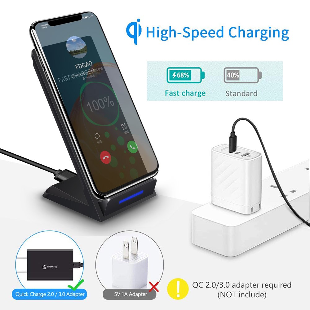 FDGAO Qi Wireless Charger For iPhone 12 11 Pro X XS Max XR 8 Samsung S20 S10E Note 10 9 15W Type C Fast Charging Stand Holder