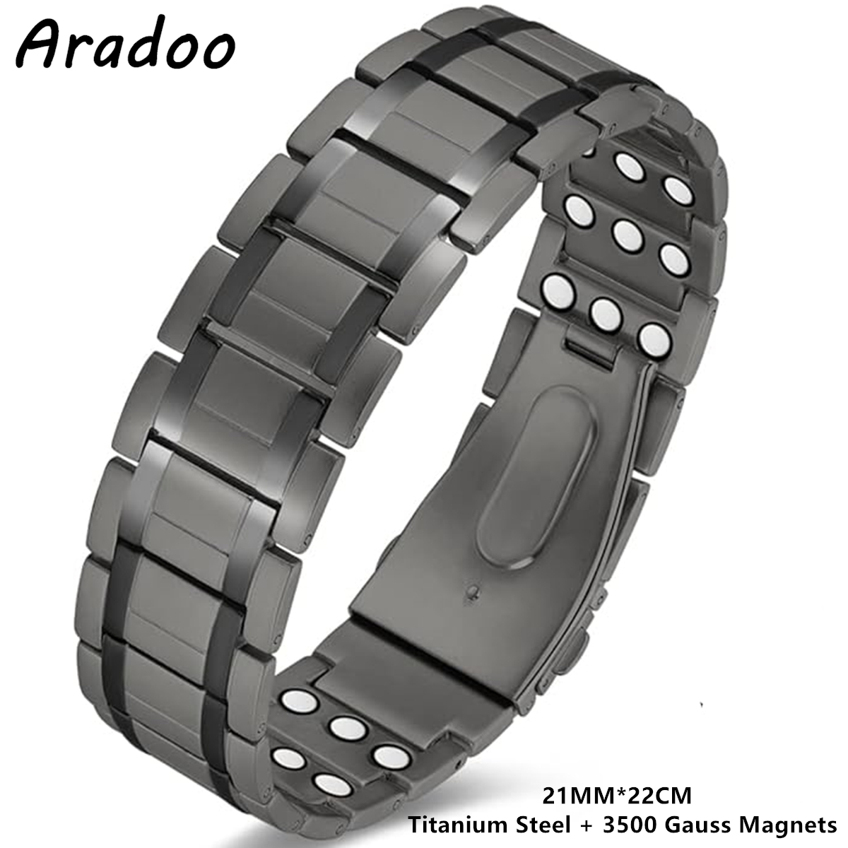 ARADOO Pulseras de acero de titanio con 3 imanes de neodimio Ultra resistentes, pulsera de eslabones de terapia magnética de salud ajustable: Verde Dragonly