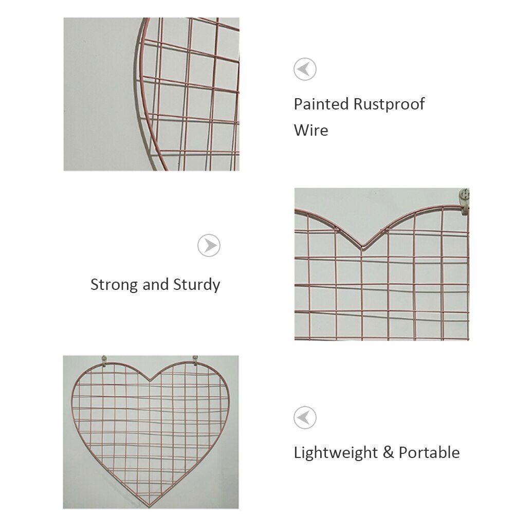 Home Decor Heart Wall Decoration Wall Photo Grid Panel Rack Clip Painted Wire Photograph Picture Hanging Frame Photo Organizer