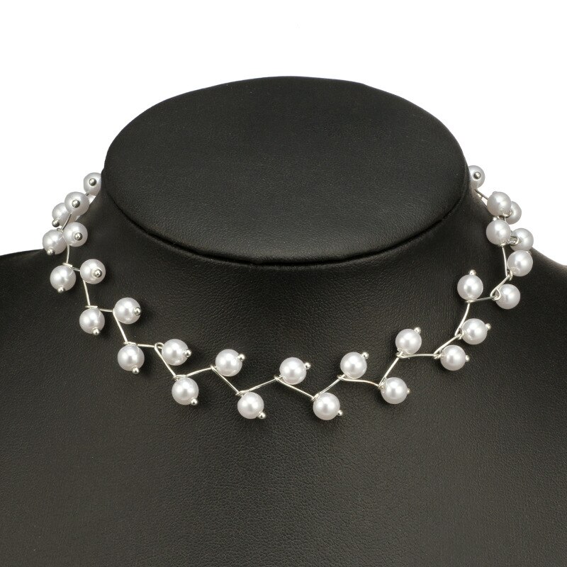 Women Necklace Choker Pearl Necklace Statement Ladies Collares Gold Color Alloy Jewelry Birthday чокер: Silver