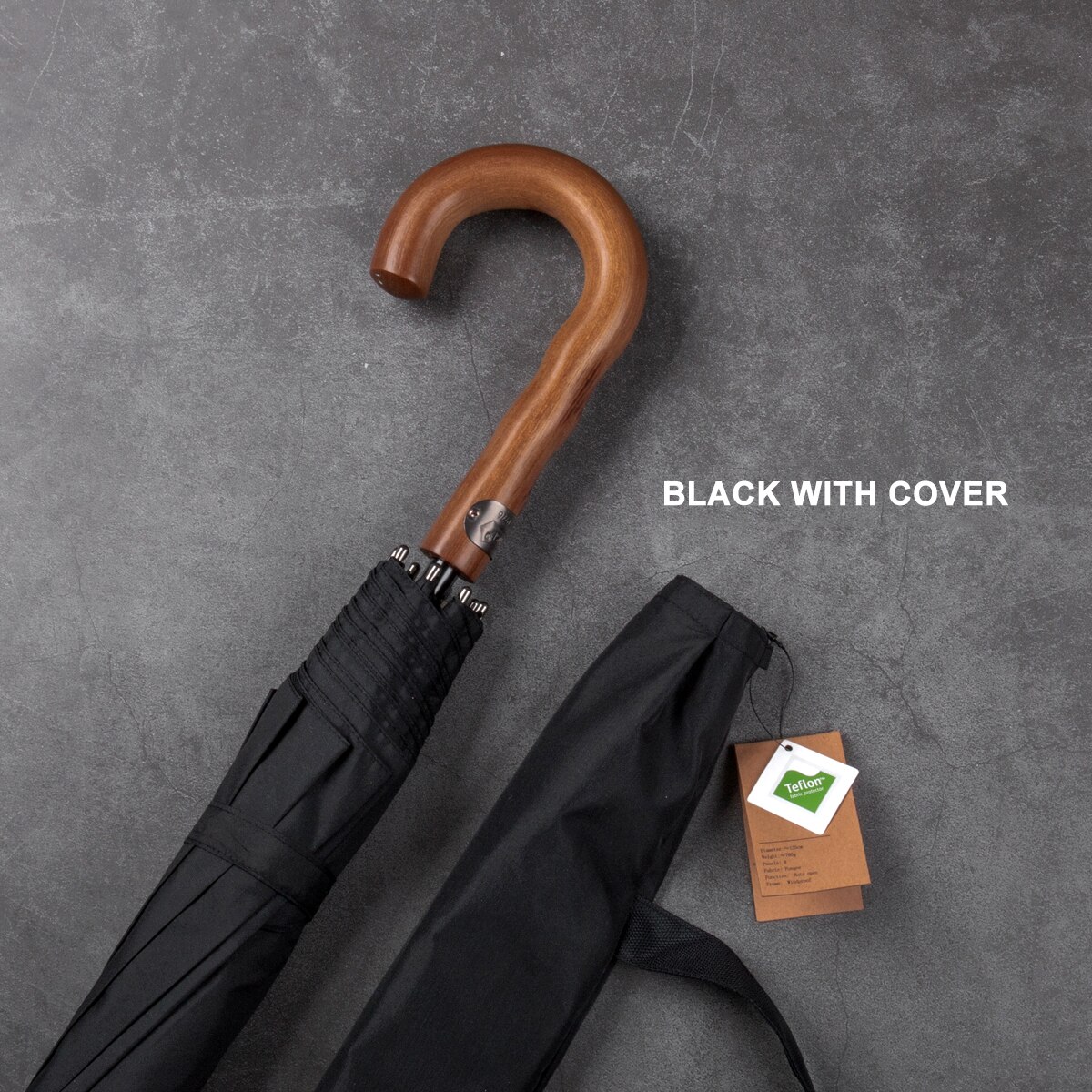 Parachase 135cm Long Handle Umbrella Rain Women Large Wooden Handle Clear Umbrella Windproof Double Layer Paraguas: Black