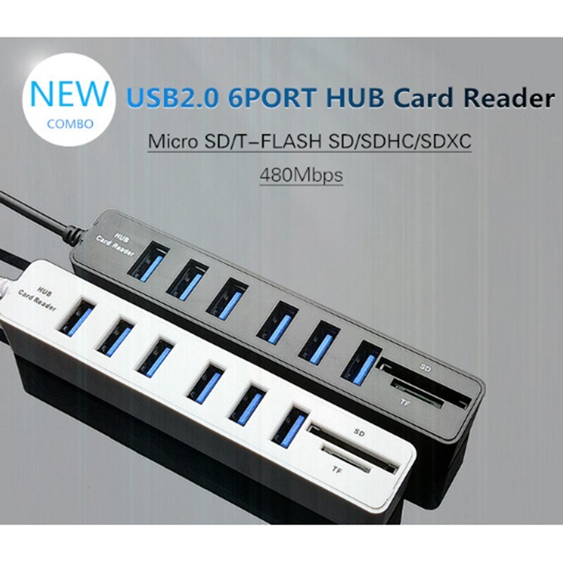 USB Hub 2,0 Multi USB Splitter 2,0 USB Hub 6 puertos Hab Mini TF/SD lector de tarjetas de alta velocidad accesorios de ordenador para PC portátil