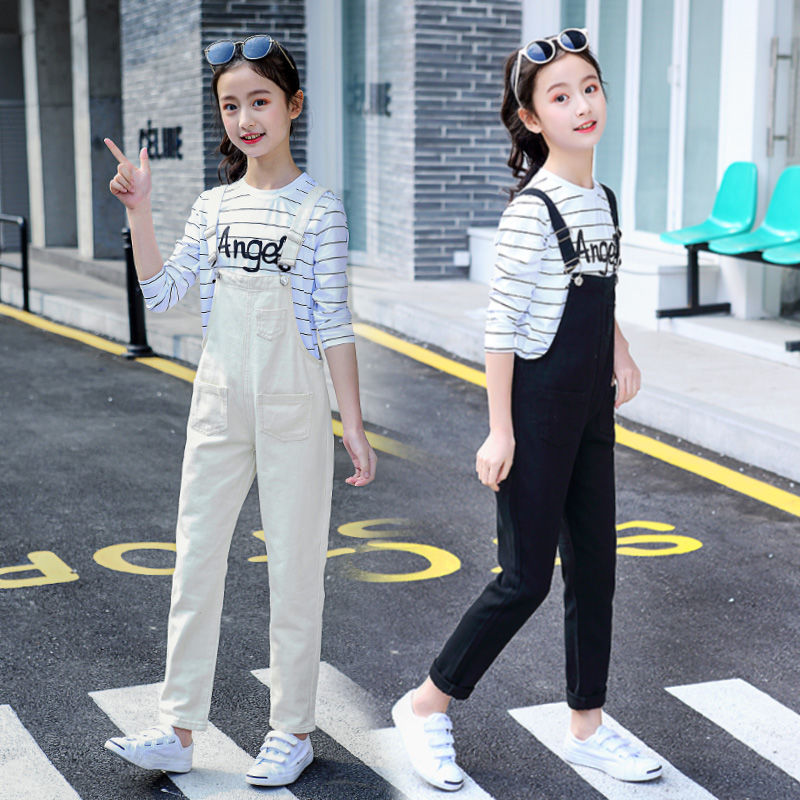 Barn barnkläder jumpsuit overall lekdräkt för tonåringar flickor beige vita byxor 5 6 8 9 10 13 14 år gamla