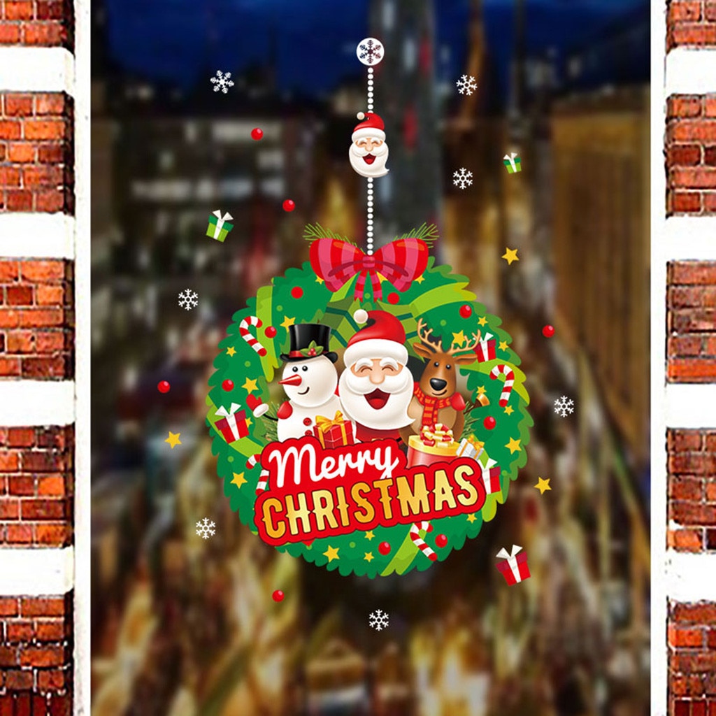 Cartoon Christmas Stickers for Window Showcase Removable Santa Clause Snowman Home Decor Decal Adhesive Year Mural #25