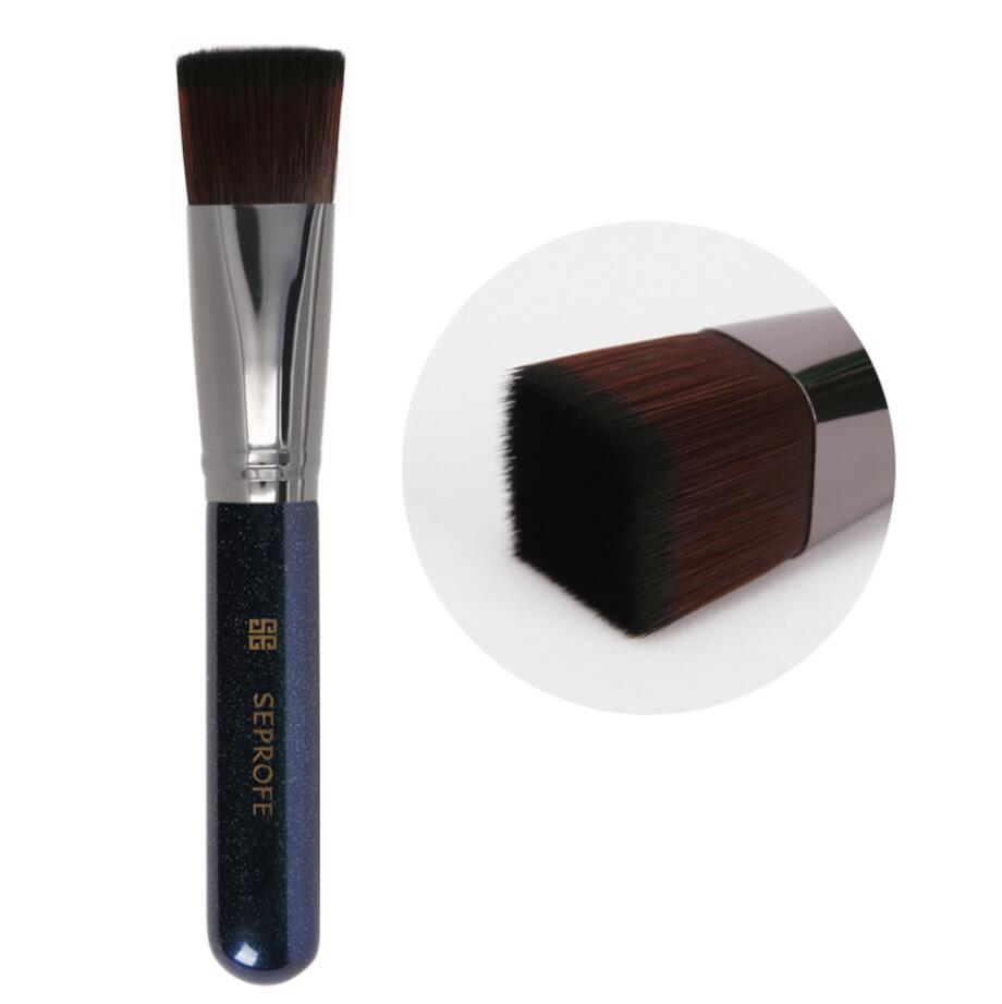 Juego de brochas de maquillaje base , 1 unidad, cabeza plana inclinable, corrector de mango pintado de madera y metal, herramientas de maquillaje: blue flat