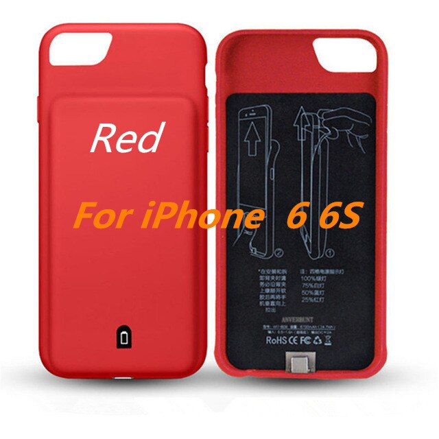 Udvidet telefonbatteri til iphone 6/6s/7/8 plus bærbart batteriopladeretui til iphone 6/6s/7/8 backup powercase: Rød til 6 6s