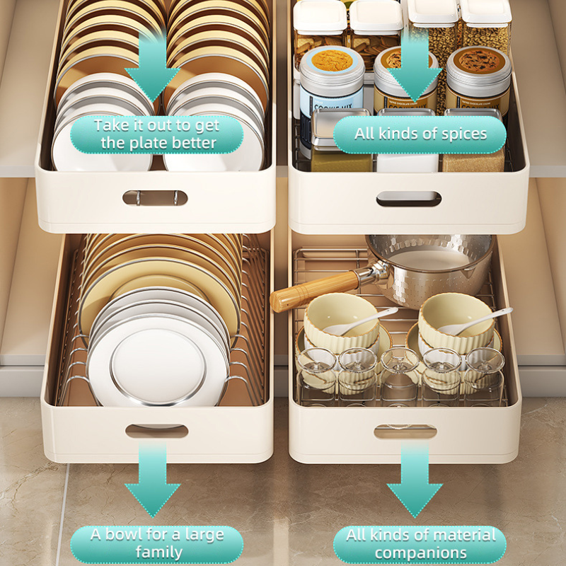 Under Sink Basket Plate Drain Rack Cabinet Storage Rack Pull out Cabinet Organizer Kitchen Slide Out Pantry Shelf Drawer Storage