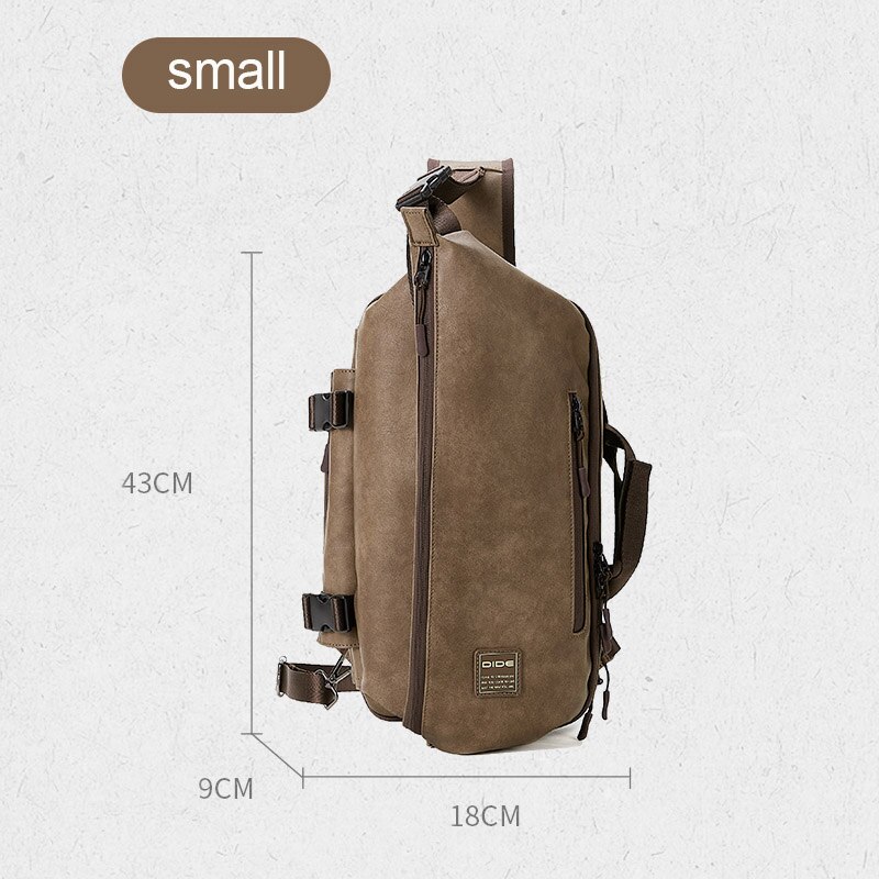 DIDE Multifunction Three layer Men's Chest Bag Male PU Leather Messenger Shoulder Bag For Teenagers Travel Crossbody Bolsas: small