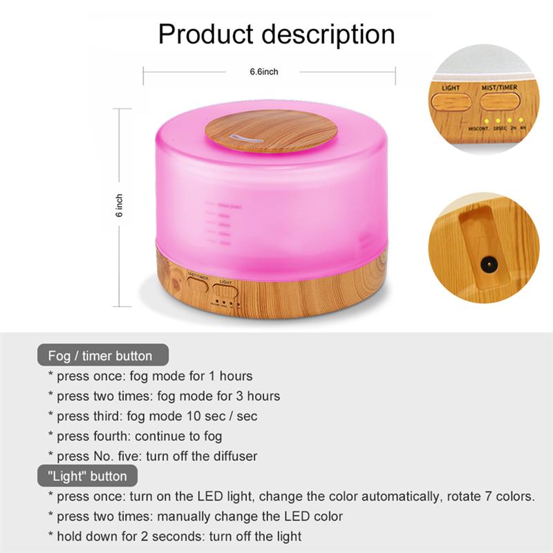 500ml Ultrasonic Aromatherapy Diffuser Color Changing System Essential Oil Diffuser And Humidifier With Remote Controller