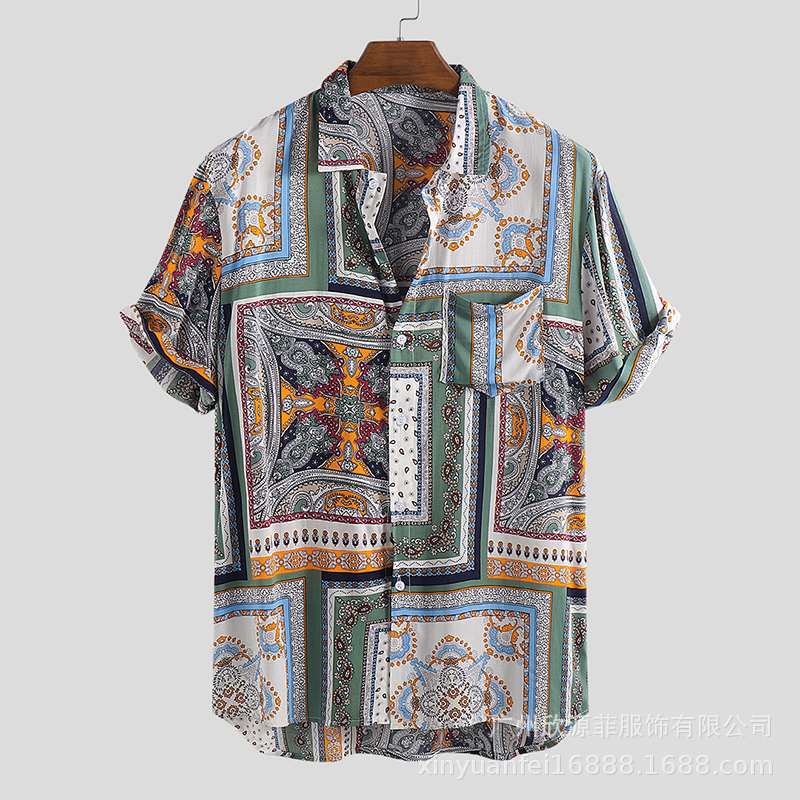 Arrivals Casual Print T-Shirt Men Short Sleeve Button Tops Loose Men Summer Beach Surfing Hawaiian Shirt M-3XL: Green / XL