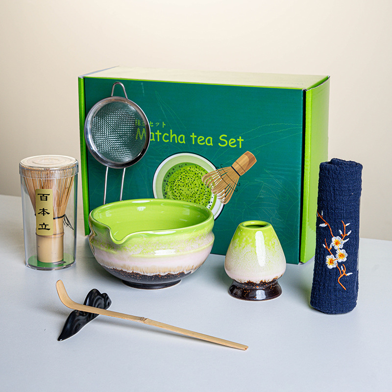 Ensemble Matcha japonais fait à la main, bol à encoche facile à nettoyer, fouet en bambou, cuillère à café, ensembles à thé, outils de préparation du thé, accessoires, 4 à 8 pièces/ensemble: Marron