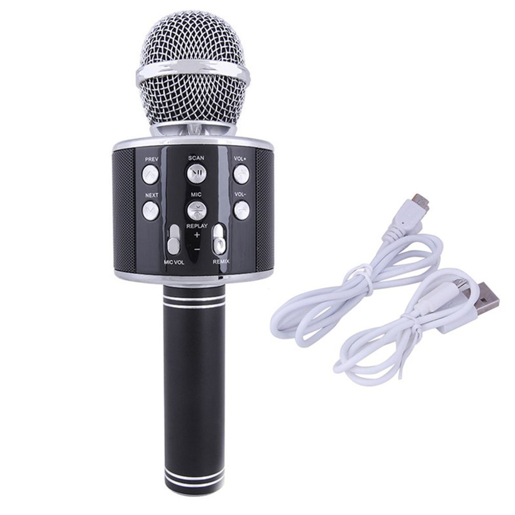 Microphone karaoké Bluetooth Microphone sans fil haut-parleur lecteur de Microfone portable enregistreur de chant micro: Black