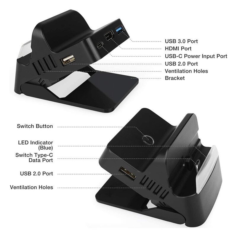Top Charge and Play Portable Switch Charging Stand Multi-Angle Tabletop Playstand for Nintendo Switch with USB C Power Input