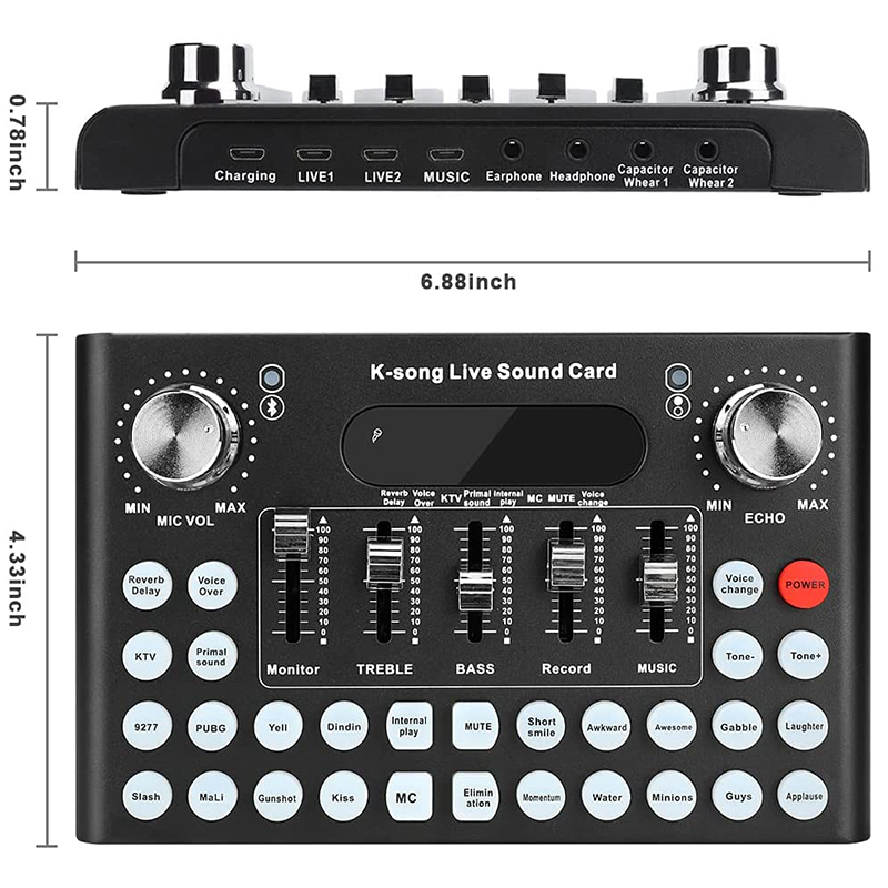 Scheda Audio Live con effetti e cambia voce, Mixer Audio con accompagnamento Bluetooth per IPhone,Xiaomi, Podcast Karaoke