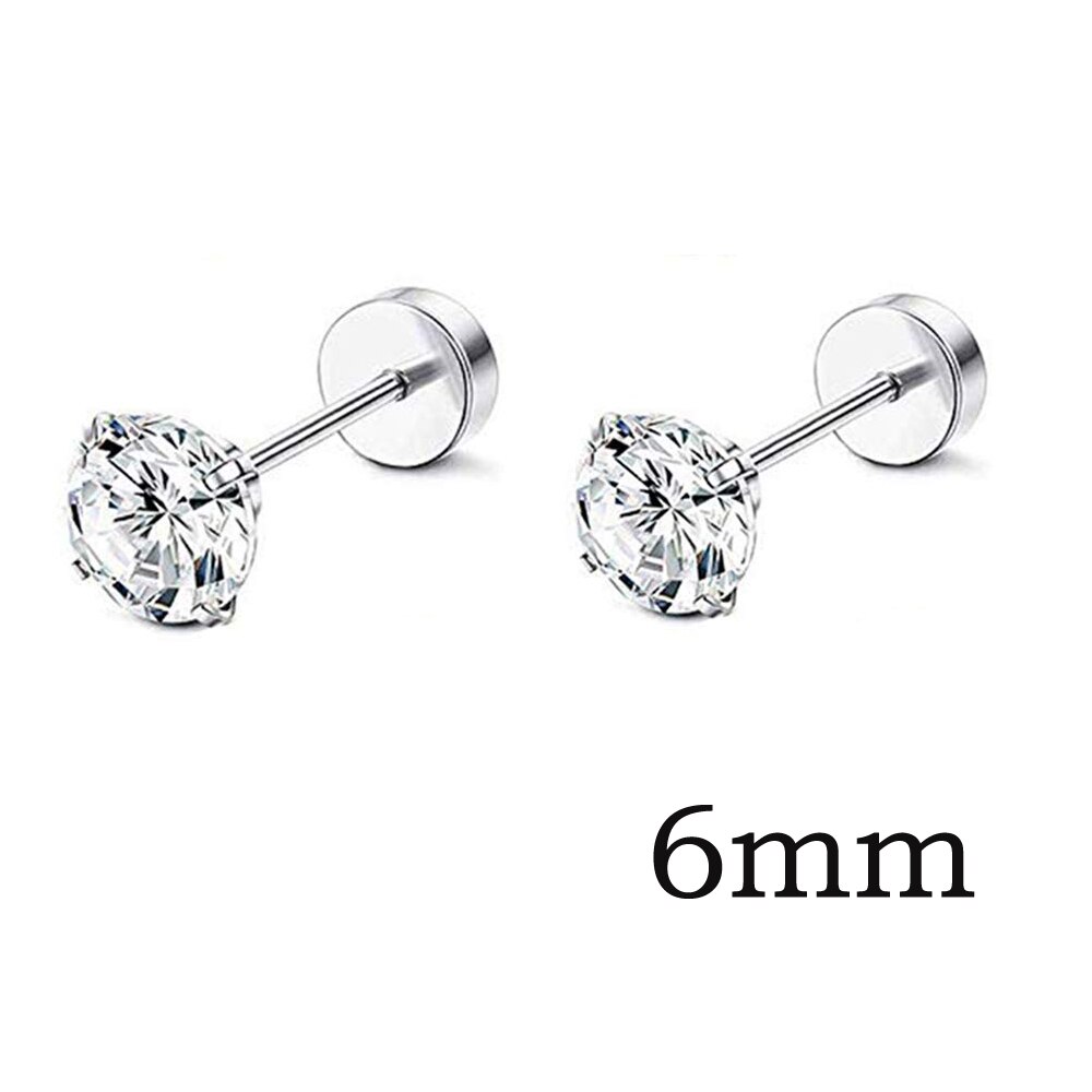 10 Pairs Screw Stud Earrings Flat Back Black Earrings for Men Mix Color Helix Cartilage Barbell Earrings Plugs Tunnel Punk: 1 Pair Zircon 6mm