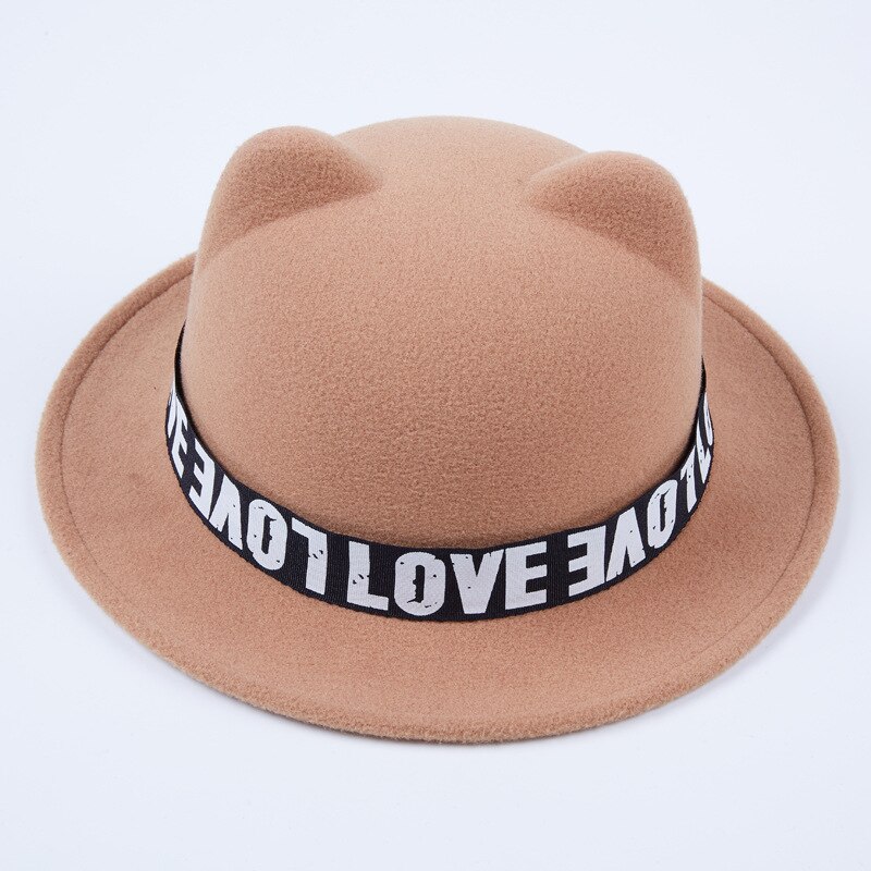 Sombrero de fieltro de lana con orejas de gato para mujer y niña, sombrero de ala ancha, de cubo, GH-214, para Otoño e Invierno