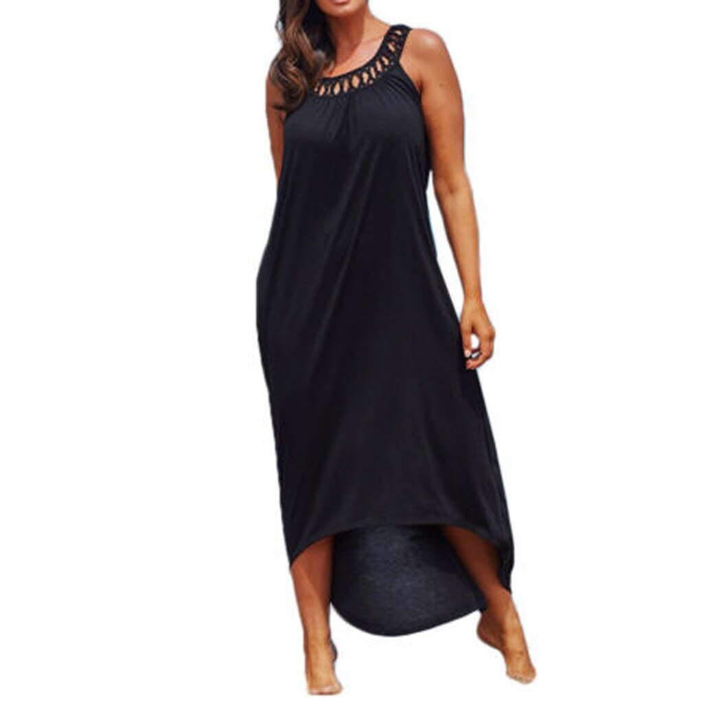 Vestido largo playero de gasa para mujer, caftán de gasa negro para mujer, Pareo de talla grande, ropa de playa sin mangas, túnicas de playa: M