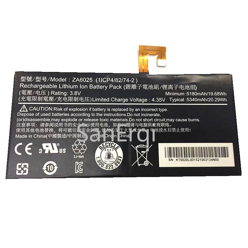 5340Mah/20.29Wh ZA6025 Tablet Vervanging Batterij Voor Acer B3-A10-K154 B3-A10-K3BF Iconia Een 10 B3-A10 1ICP4/82/74-2