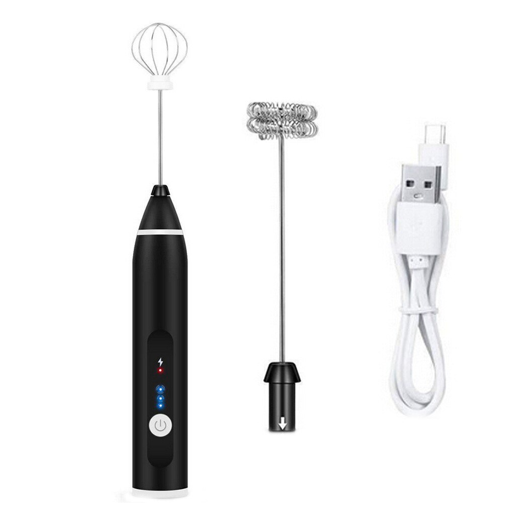 Electric Mixer Rechargeable Milk Shaker Maker Frother Foamer USB Charging Egg Beater Handheld 3-Speed Adjustable Blender #js5: Black 