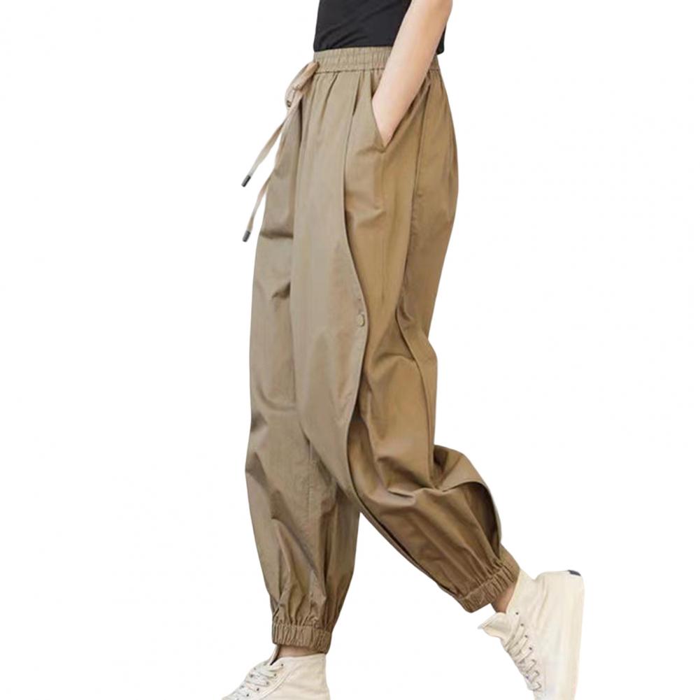 Pants Women Khaki Stylish Pockets Spring Solid Ankle Length Unisex Streetwear Aesthetic Harem Trouser Chic Soft: M / Khaki