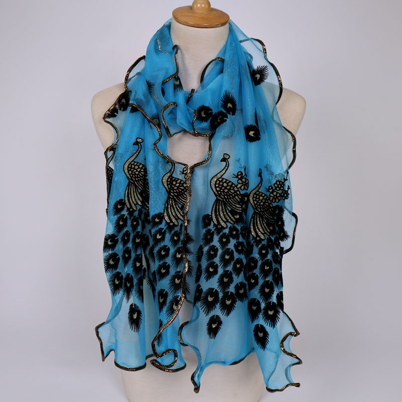 Peacock Flower Print Scarf Shawl Wrap Women Multi-Color Pashmina Scarf Soft Veil Stoles Scarves Popular Neckscarf Hijabs: Ivory