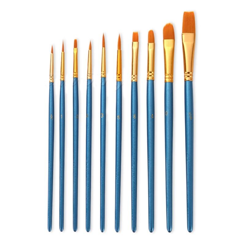 10 stk kunstner pensel rund spiss nylon hår kunstner pensel for akryl akvarell oljemaling: 7 tt 802655- bl