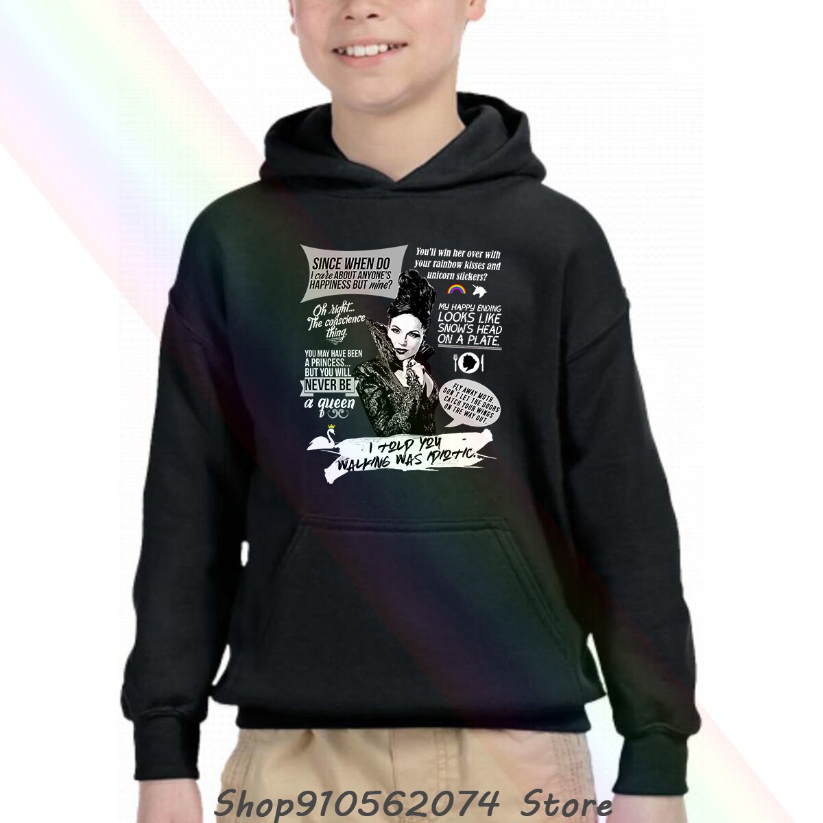 Evil Queen / Regina Mills Quotes - Ouat Children's Hooded Pocket Sweater Regina Mills Evil Queen Once Upon A Time Ouat L: 110 / Black