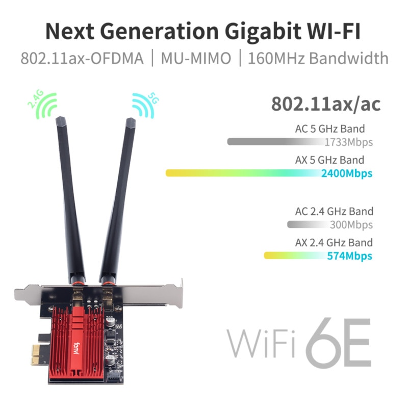 Fenvi Wi-Fi 6E Intel AX210 PCIe WiFi Adapter Dual Band 2,4G/5Ghz 3000Mbps 802,11 AX Bluetooth 5,2 wi-Fi 6 Karte Adapter Fenster 10