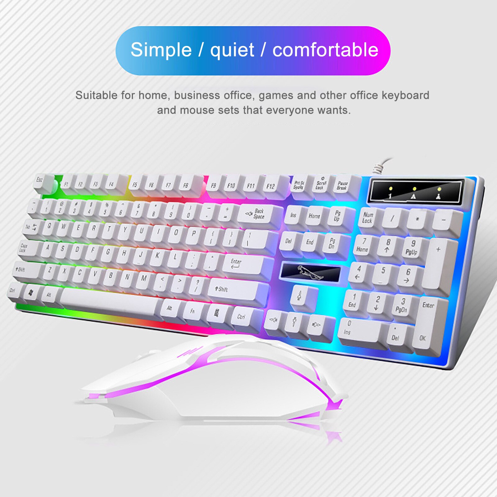 Colorful LED Gaming Keyboard For Computer Illuminated Backlit USB Wired PC Rainbow Gaming Keyboard Mouse Set Home Office