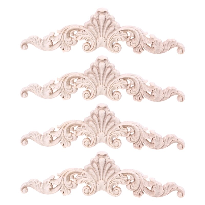 Uds. Madera tallada sin pintar flor europea, apliques de incrustación, esquina, muebles, decoración, A0NA: 8