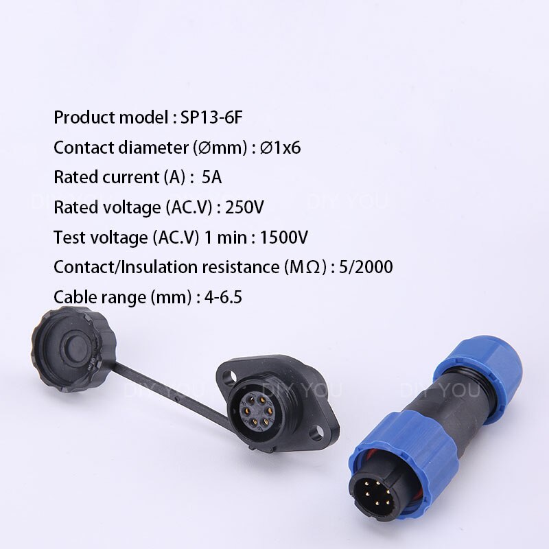 IP68 Aviation Plug SP13 1 2 3 4 5 6 7 Pin cable connectors Plug and socket Flange Type Waterproof connector DIY YOU: SP13-6F