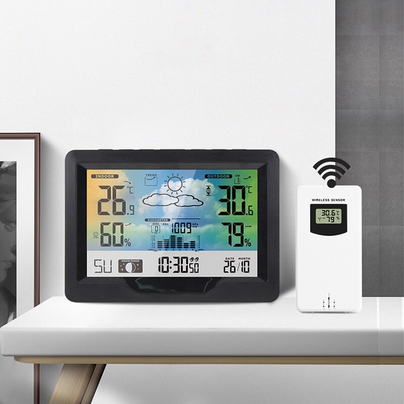 3383F Weather Station Temperature Humidity Meter Indoor Outdoor Hygrometer Weather Forecast Snooze Function Clock