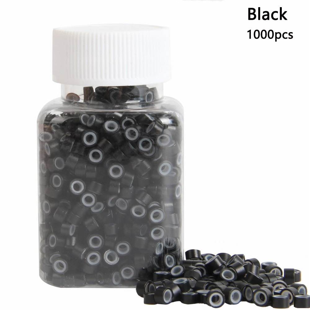 500 Uds extensión de cabello Micro anillos enlaces cuentas, cuentas forradas de silicona de 5mm para herramienta de extensiones de cabello: Azul