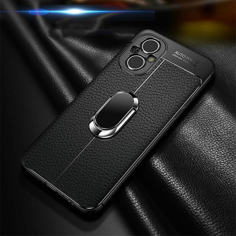 Lederen Textuur Case Voor Oppo Reno 7Z Case Soft Tpu Metalen Ring Case Voor Oppo Reno7 Z 5G Telefoon case